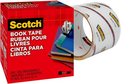 Scotch Book Transparent Clear Tape, 3" x 15 yds., 3" Core, Transparent (845-3)