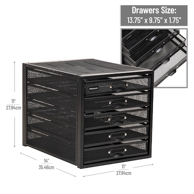 Mind Reader 5-Compartment Metal Mesh File Storage Drawers, Black (5CABMESH-BLK)
