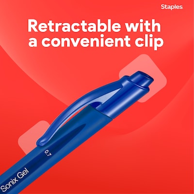 Staples Sonix Retractable Gel Pens, Medium Point, 0.7mm, Blue Ink, Dozen (13563-CC)