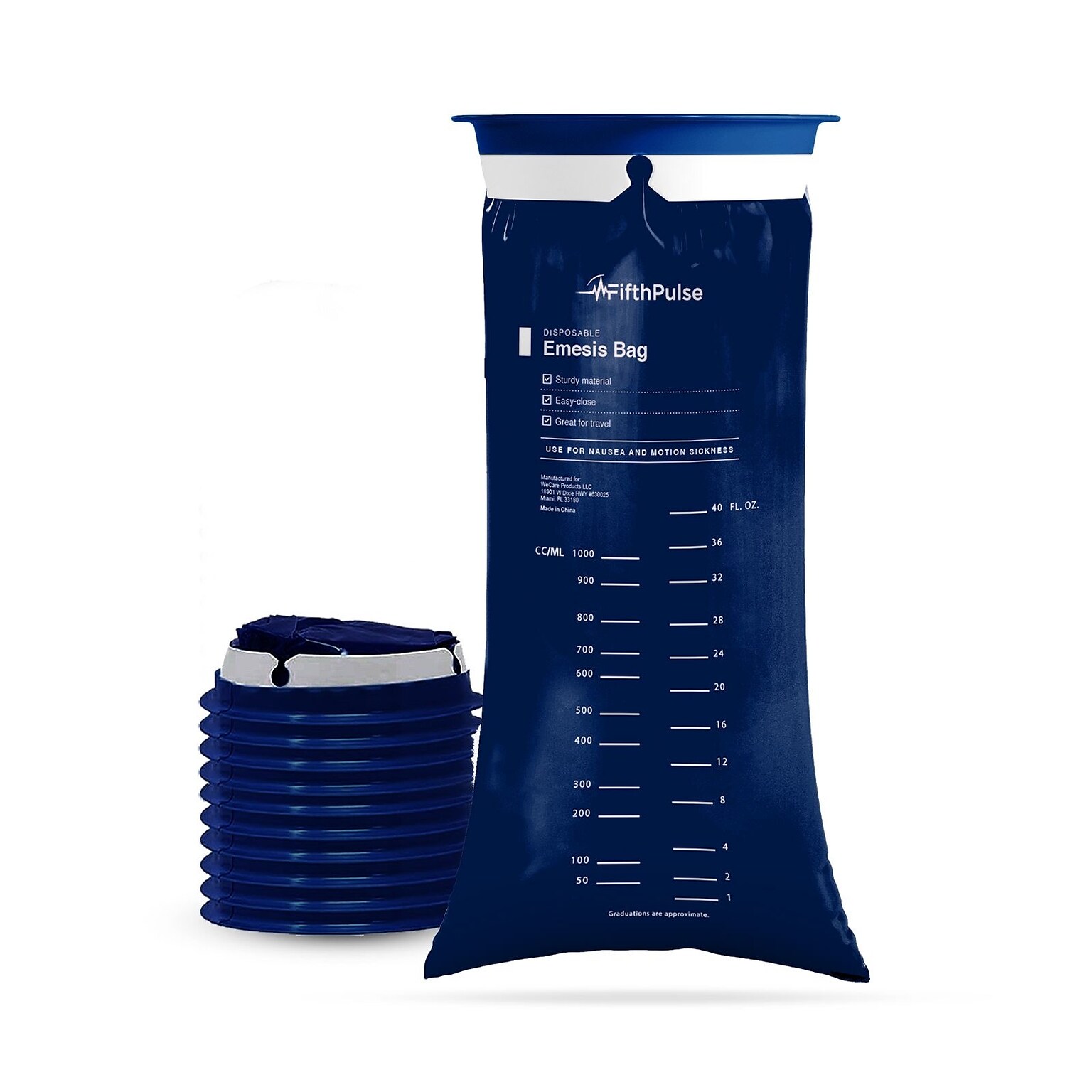 FifthPulse Emesis Bags Disposable Medical Grade, Leak Resistant, Portable (1000ml), Navy Blue, 10 Pack (FMN100643)