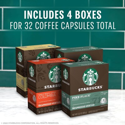 Starbucks Variety Pack Coffee Nespresso Vertuo Capsules, 32/Box (117671)