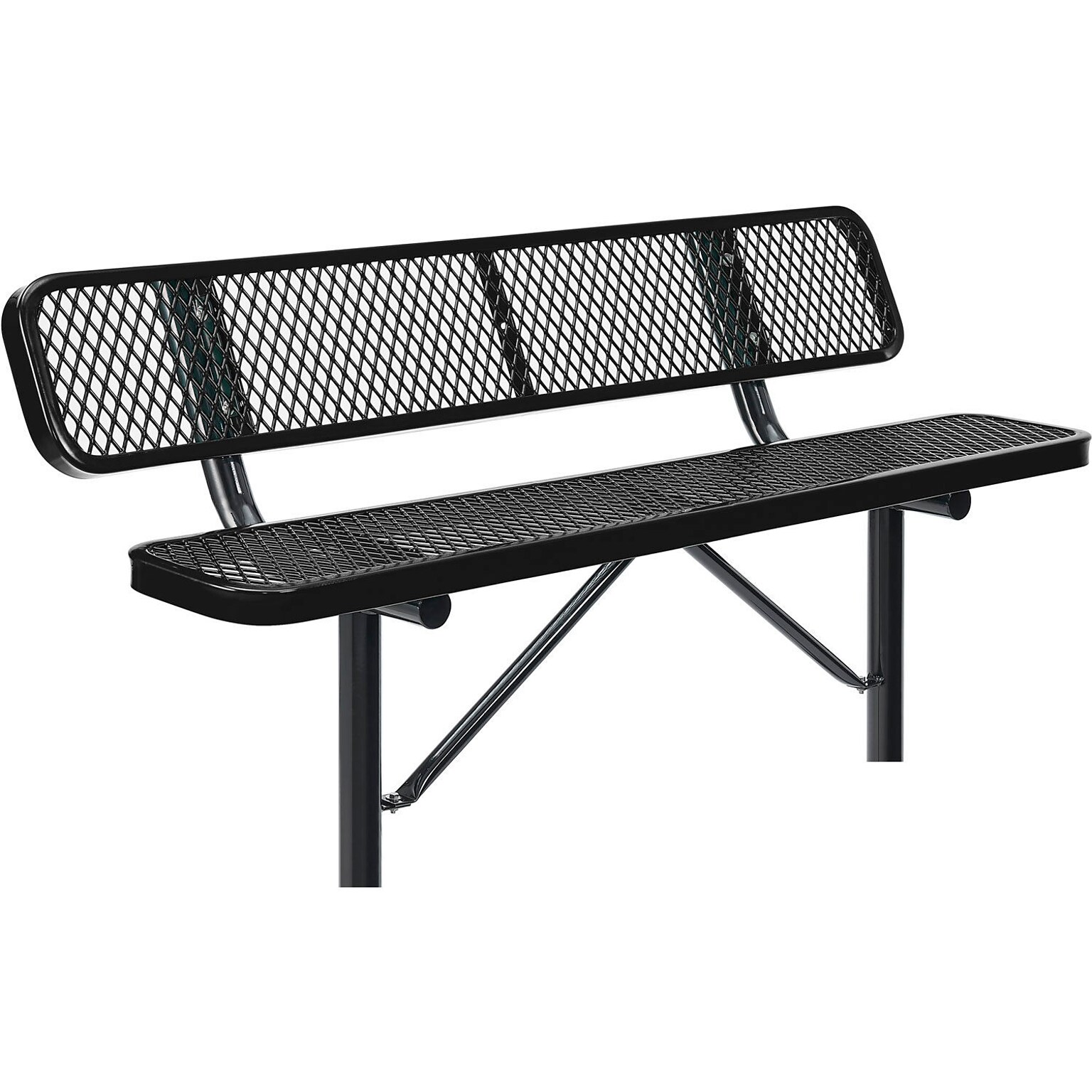 Global Industrial 6 Outdoor Steel Bench w/ Backrest, Expanded Metal, In Ground Mount, Black (277154IBK)