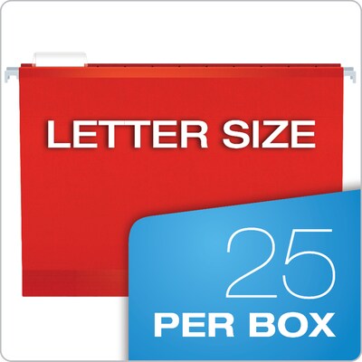 Pendaflex Reinforced Hanging File Folders, 1/5 Tab, Letter Size, Red, 25/Box (04152 1/5 RED)