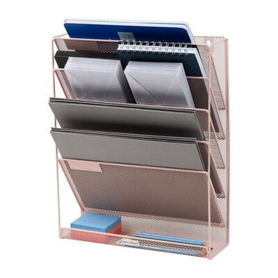 Mind Reader 5-Pocket Metal Mesh Mountable Wall File, Letter Size, Pink (MAGSTACK-PNK)