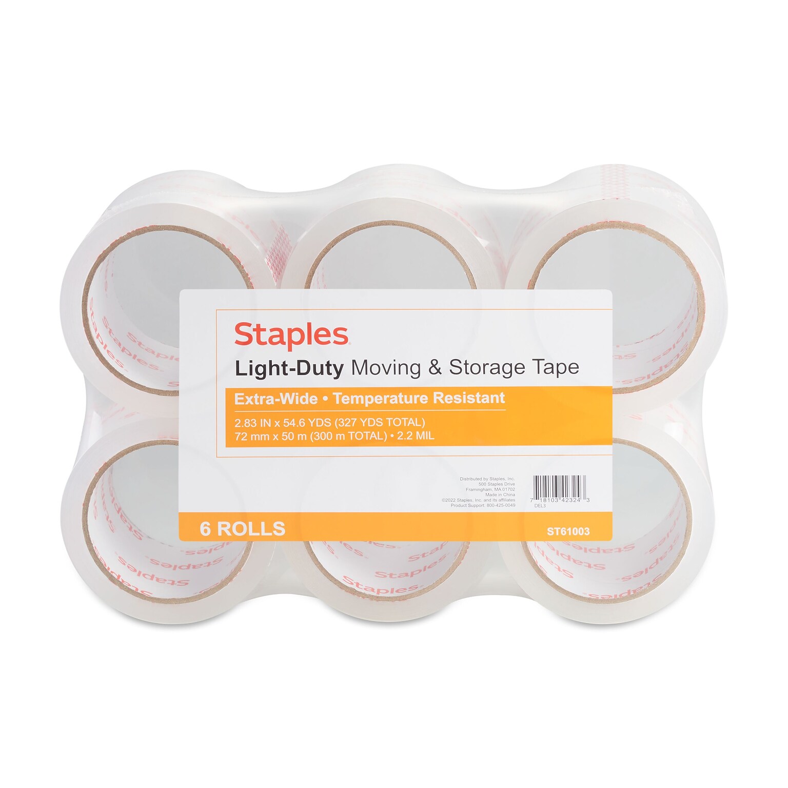 Staples Lightweight Moving & Storage Packing Tape , 2.83 x 54.6 yds., Clear, 6/Rolls (52204)