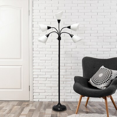 Simple Designs Medusa 67" Metal Floor Lamp with Cone Shades, Black/White (LF2006-BAW)