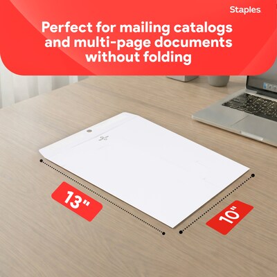 Staples Clasp & Gummed Catalog Envelopes, 10"L x 13"H, Bright White, 100/Box (570231N)