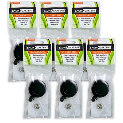 SICURIX Standard Round ID Badge Reel with Belt Clip, Black, Pack of 6 (BAU68824-6)