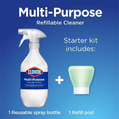 Clorox Multi-Purpose Cleaning Spray System Starter Kit, 1 Spray Bottle and 1 Refill, Crisp Lemon, 1.