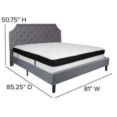 Flash Furniture Brighton Tufted Upholstered Platform Bed in Light Gray Fabric with Memory Foam Mattress, King (SLBMF12)