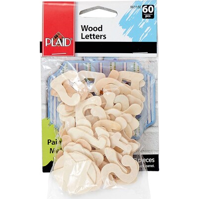 Plaid Wood Letters, 1, Tan, 60/Pack, 6 Packs/Bundle (PDE96113-6)