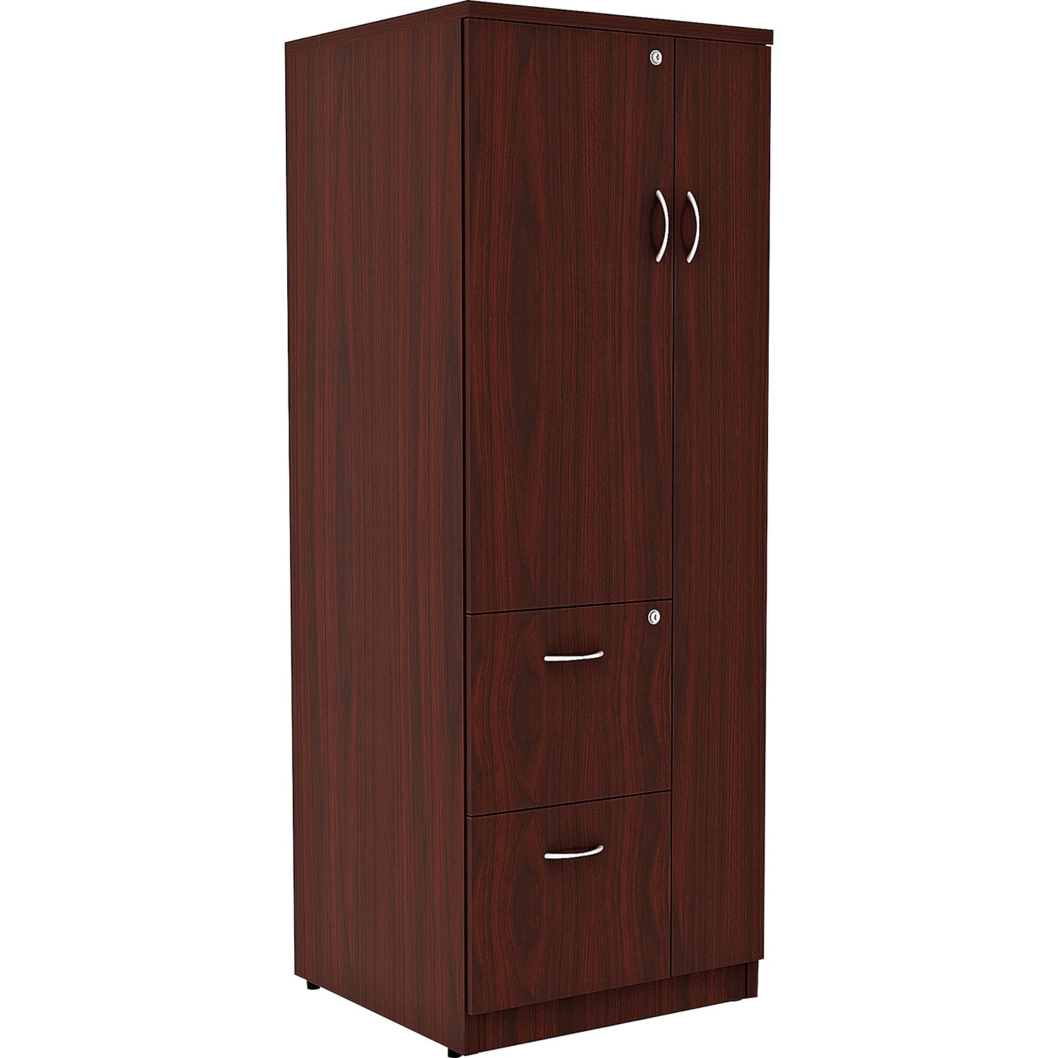 Lorell Essentials Series 65.6 Laminate Tall Storage Cabinet With 2-Drawers, Mahogany (LLR69897)