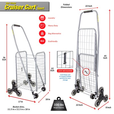 Dbest Stair Climber Cruiser Cart Sport Foldable Grocery Cart, Silver (01-936)