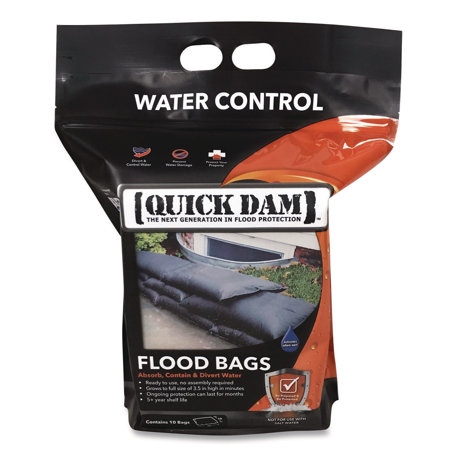 Quick Dam Water Flood Bags, 12 x 24 x 3.5, 10/Pack (QD1224-10)