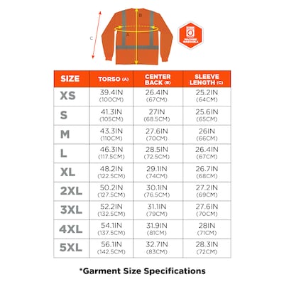 GloWear 8284 High Visibility Long Sleeve T-Shirt, ANSI Type R Class 2, Orange, 3XL (21917)