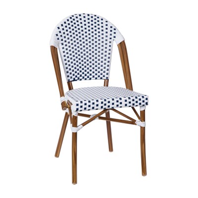 Flash Furniture Lourdes Contemporary Aluminum and PE Rattan Bistro Stacking Chair, White/Navy/Natural (SDA6421FWHNVNAT)