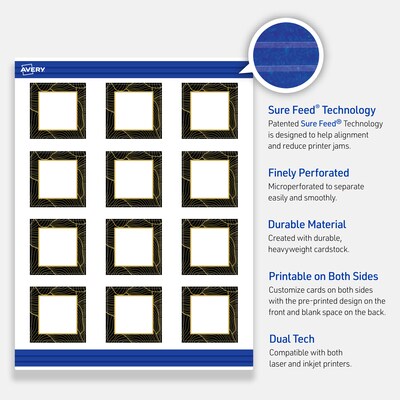 Avery Black with Gold Pattern Matte Blank Card, White, 120/Pack (S00-ETP)