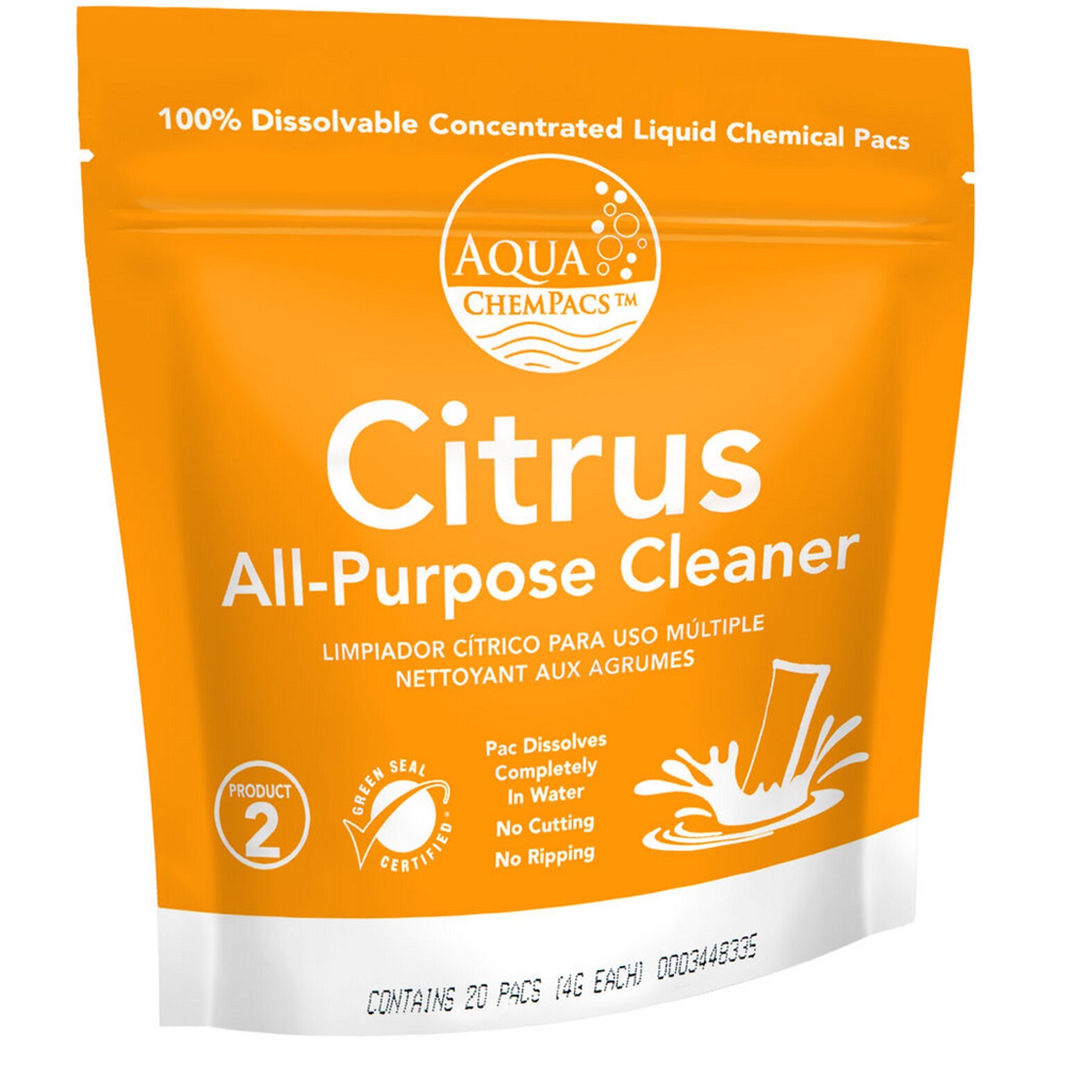 Aqua ChemPacs Citrus All-Purpose Cleaner, Citrus Scent, 20 Pacs/Bag (9320897)