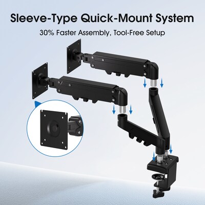 FlexiSpot MA1 Adjustable Dual Arms, Up to 32" Monitors, Black (MA1B-D-DP)