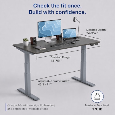 Uncaged Ergonomics Rise Up 3-stage Dual Motor Electric Standing Desk Frame, Gray, Desktop Not Included (RUG)