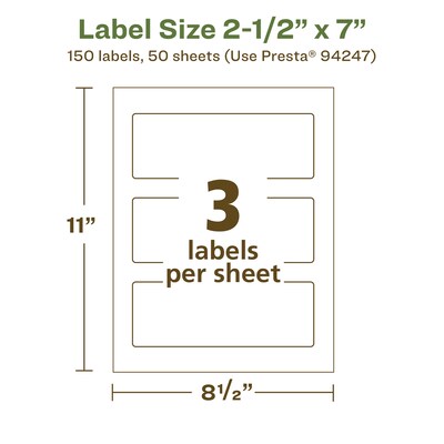 Avery EcoFriendly Laser/Inkjet Rectangle Multipurpose Labels, 2-1/2" x 7", White, 150/Box (94247)