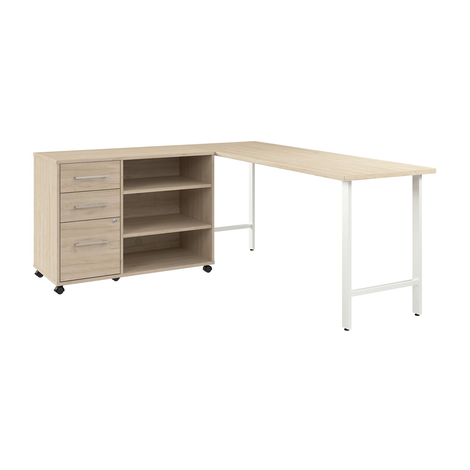 Bush Business Furniture Hustle 72W Computer Desk and Storage Cabinet with Drawers and Shelves, Natural Elm (HUS008NE)