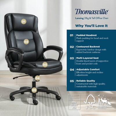 Thomasville Lansing Ergonomic Polyurethane Big & Tall Chair, 400 lb. Capacity, Black (52398-BLK)
