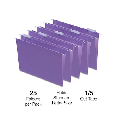 Staples® Hanging File Folder, 5-Tab, Letter Size, Purple, 25/Box (TR419200)