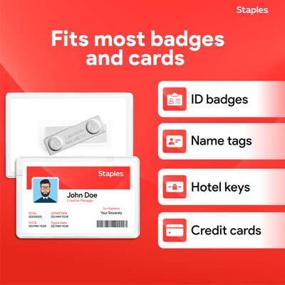 Staples Magnetic Badge Holders, 2.25" x 3.5", Vinyl, Clear, 25/Pack (51925)