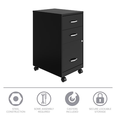 Space Solutions 18" 3-Drawer Mobile Letter Width Vertical File Cabinet, Black (24427)