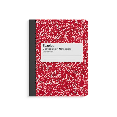 Staples Composition Notebook, 7.5 x 9.75, Graph Ruled, 80 Sheets, Red/White (ST55069)