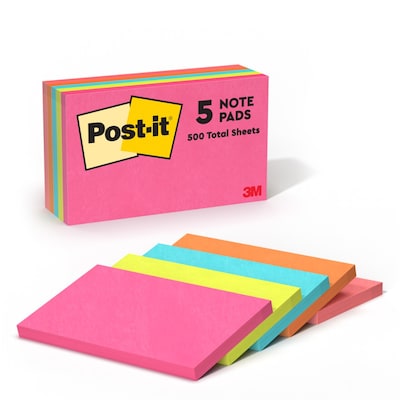 Post-it Notes, 3 x 5, Poptimistic Collection, 100 Sheet/Pad, 5 Pads/Pack (655-5PK)