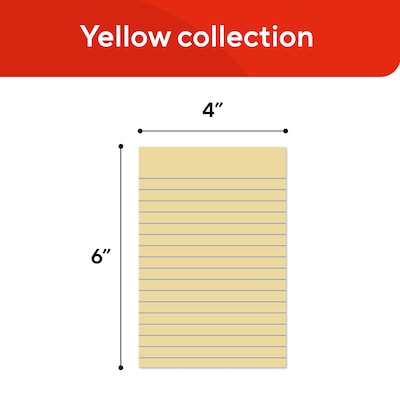 Staples Sticky Notes, 4" x 6", Lined, Yellow, 1200 Sheets – Large Ruled Notes for Planning, Projects & Office Use