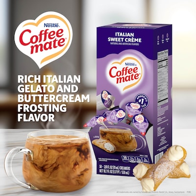 NESTLE COFFEE MATE Coffee Creamer Italian Sweet Crème Flavor, Liquid Creamer Singles, 0.375 fl oz, 50 Count.