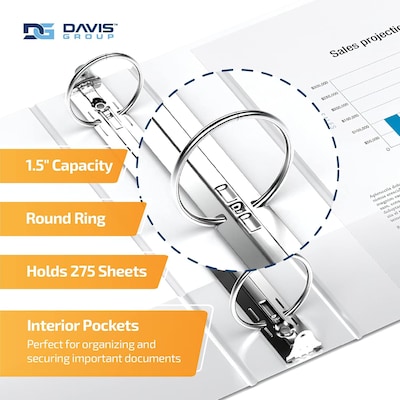 Davis Group QuickFit 1 1/2 3-Ring Standard Binders, White, 6/Pack (88020-06)