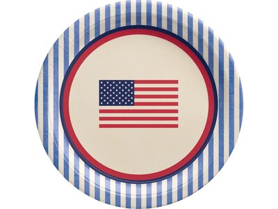 Amscan Americana Stripe Fourth of July Dessert Plate, Multicolor, 8/Pack, 4 Packs/Set (542943)