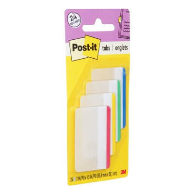 Post-it® Tabs, 2 Wide, Lined, Assorted Colors, 24 Tabs/Pack (686F-1)