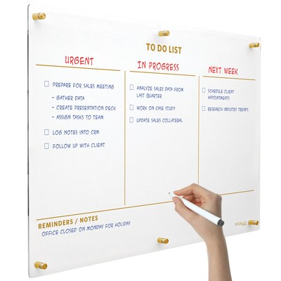 Excello Brands Acrylic Dry-Erase Planning Board, 20" x 30", Gold Print (ACRYLBRD-TOD20X30-GLD)