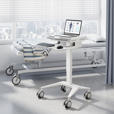 Mount-It! MedHub Mobile Medical Cart Workstation with Locking Caster Wheels, White/Grey (MI-16003)
