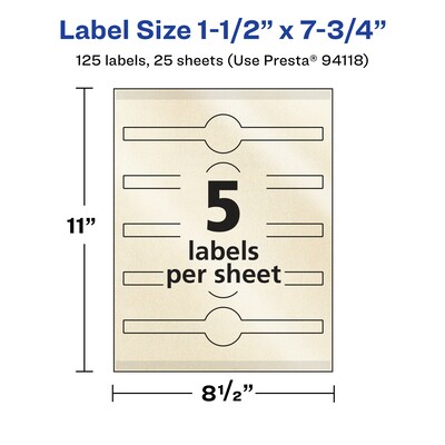 Avery Pearlized Ivory Decorative Edge Multipurpose Labels, 1.5" x 7.75", Ivory, 125/Pack (94118)