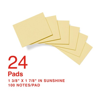 Staples Ultra Sticky Notes, 1 3/8 x 1 7/8, Sunshine Collection, 100 Sheets/Pad, 24 Pads/Pack (ST62