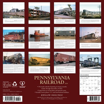 2026 Willow Creek Pennsylvania Railroad 12 x 12 Monthly Wall Calendar (52365)