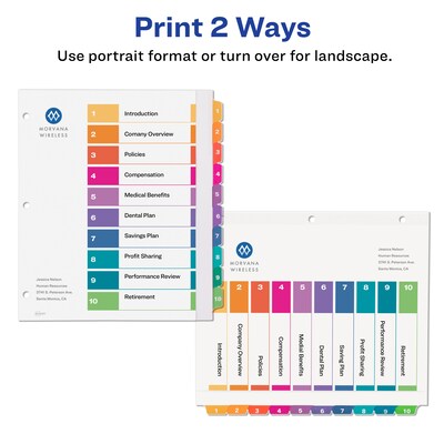 Avery Ready Index Table of Contents Extra-Wide Paper Dividers, 1-10 Tab, Multicolor (11165)