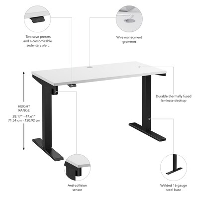 Bush Business Furniture Move 40 Series 48"W Electric Height Adjustable Standing Desk, White/Black (M4S4824WHBK)
