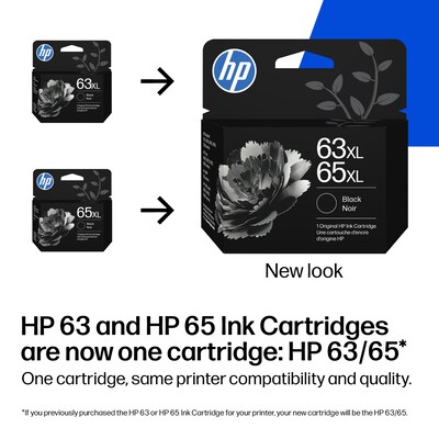 HP 63XL / 65XL Black High Yield Ink Cartridge, Prints Up to 300 Pages (B7RT5AN)