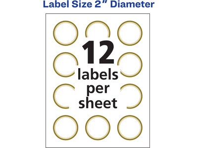 Avery Easy Peel Laser/Inkjet Round Label, 2"Dia., Matte White/Gold, 12 Labels/Sheet, 10 Sheets/Pack (22876)