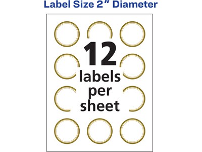 Avery Easy Peel Laser/Inkjet Round Labels, 2 Dia, White with Metallic Gold Borders, 120 Labels/Pack