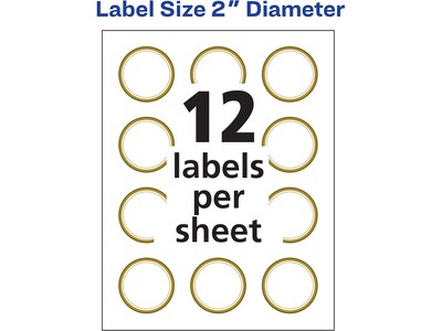 Avery Easy Peel Laser/Inkjet Round Label, 2Dia., Matte White/Gold, 12 Labels/Sheet, 10 Sheets/Pack