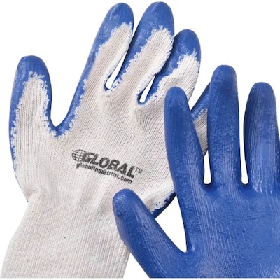 Global Industrial Latex Coated String Knit Work Gloves, Natural/Blue, Medium, 12 Pairs (708355M)