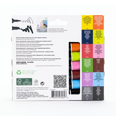 Winsor & Newton Promarker Dual-Tip Alcohol Based Marker, Essential Colors #1, 12/Pack (WNX0290137)